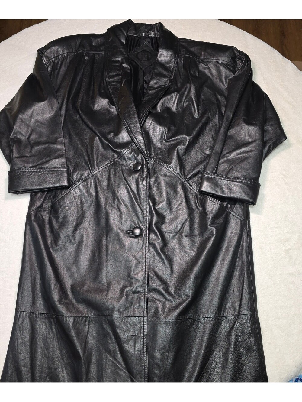 Vintage Jacqueline Ferrar Black Leather Duster Trench Coat - Petite L